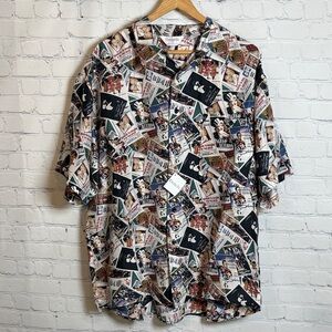GENELLI NWT Men's Silk Movie Theme Button Short Sleeve Shirt size XL